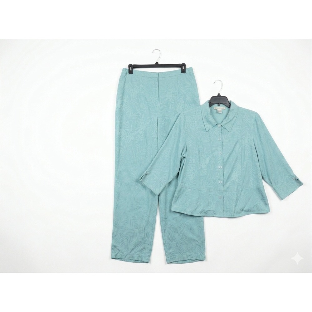 Norm Thompson Pant Set Women L Blue Condition 100% Silk Tropical Jacquard